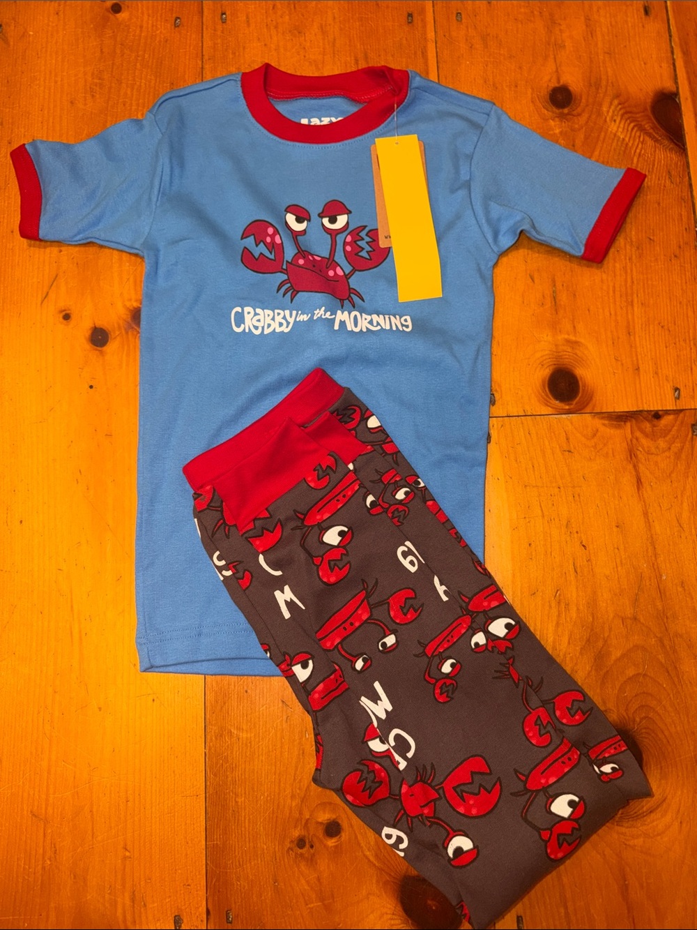 Lazy One Blue and Red 'Crabby in the Morning' Kids Pajama Set long pants